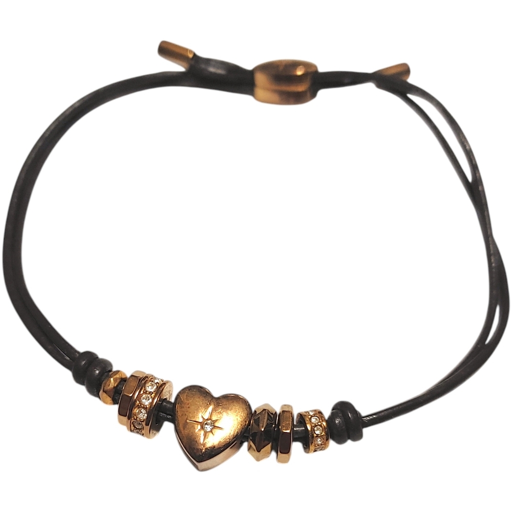 Fossil Gold Brown Heart Charm Bead Bracelet